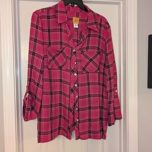 Ruby Rd. Pink Plaid Button-Down Shirt
